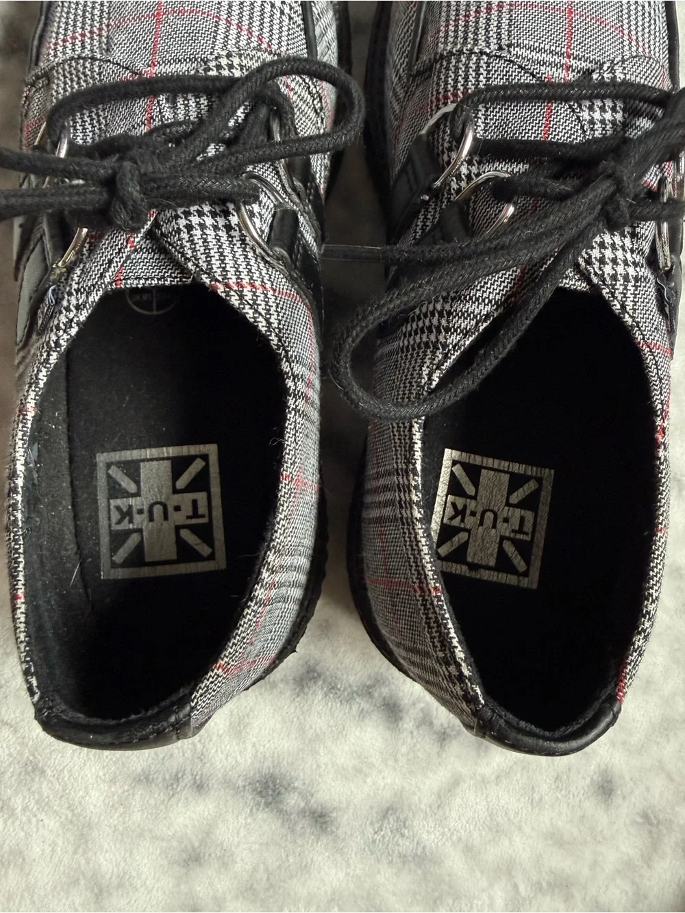 T.U.K - B/W/R Plaid Viva Low Creeper Loafers - Men’s 9 Women’s 11